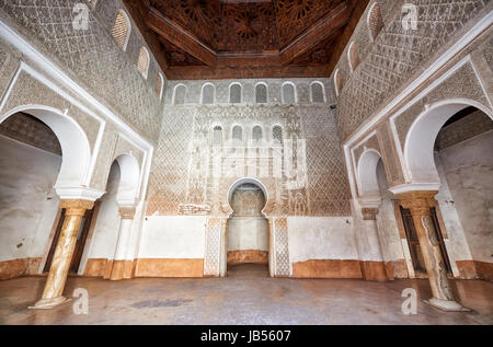 maurische Architektur der islamischen Schule Medersa Ben Youssef, Marrakesch, Marokko, Afrika Stockfoto