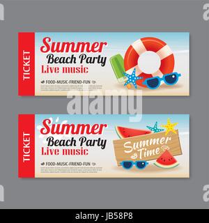 Sommer Strand Party Einladung Ticket Vorlagenhintergrund Stock Vektor