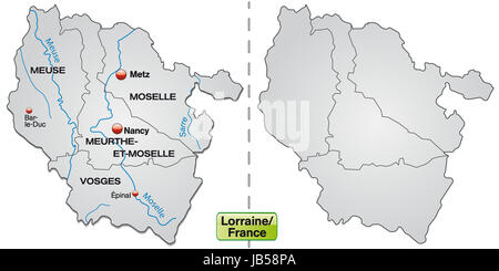 Lothringen in Frankreich als Inselkarte Mit Grenzen in Grau. Sterben Sie Karte Kann Sofort Für Ihr Vorhaben Eingesetzt Werden. Stockfoto