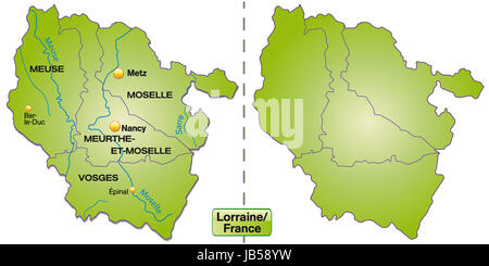 Lothringen in Frankreich als Inselkarte Mit Grenzen in Grün. Sterben Sie Karte Kann Sofort Für Ihr Vorhaben Eingesetzt Werden. Stockfoto