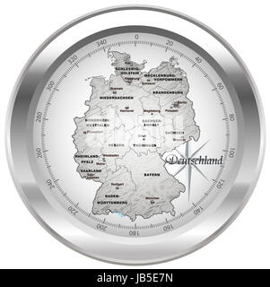 Die Karte ist in Einen Kompass Eingearbeitet Und Köhn sterben Bundesländer Mit Zugehöriger Hauptstadtkulturfonds.  Bei der Darstellung des Gebietes Wurde Besonders großer Wert Auf die Übersichtlichkeit setzt. Sterben Karte Kann Sofort Eingesetzt Werden Und ist Optimiert Für Den Druck Und Den Einsatz in digitalen Medien. Der Farbmodus ist RGB. Stockfoto