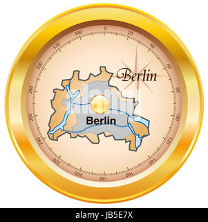 Die Karte ist in Einen Kompass Eingearbeitet Und Köhn Alle Wichtigen Topographischen Informationen. Städte, Gewässernetz Sowie Höhenzüge Sind Enthalten.  Bei der Darstellung des Gebietes Wurde Besonders großer Wert Auf die Übersichtlichkeit setzt. Sterben Karte Kann Sofort Eingesetzt Werden Und ist Optimiert Für Den Druck Und Den Einsatz in digitalen Medien. Der Farbmodus ist RGB. Stockfoto