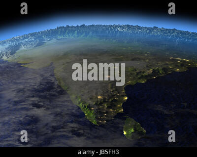 Umkreisen Sie am frühen Morgen über dem indischen Subkontinent von der Erde im Raum. 3D Darstellung mit detaillierten Planetenoberfläche. Elemente dieses Bildes von eingerichtet Stockfoto