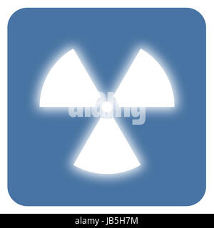 Radioaktive Strahlung Symbol auf blauem Grund. Einfache flache Bauweise. Stockfoto