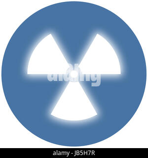 Radioaktive Strahlung Symbol auf blauem Grund. Einfache flache Bauweise. Stockfoto