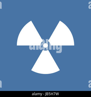 Radioaktive Strahlung Symbol auf blauem Grund. Einfache flache Bauweise. Stockfoto