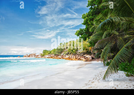 Strand Anse Cocos, La Digue, Seychellen. Stockfoto
