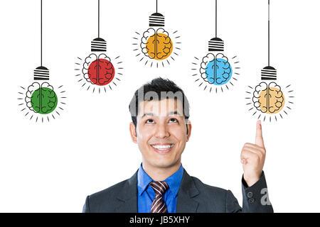 1 Geschäftsmann Finger klicken Glühlampe Digital Lösungen denken Zeichnung Stockfoto