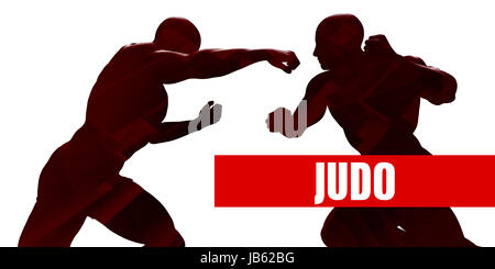 Judo-Klasse mit Silhouette der beiden Männer kämpfen Stockfoto