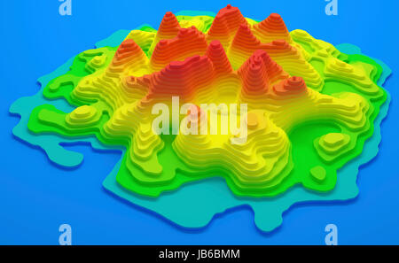 Topographische Karte von einer Insel, Abbildung. Stockfoto