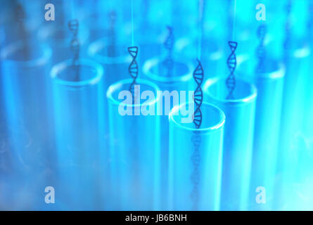 Reagenzgläser mit DNA-Stränge, Abbildung. Stockfoto