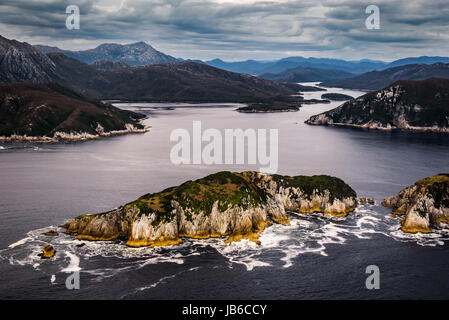 Breaksea Inseln und Bathurst Harbour, Tasmanien Stockfoto