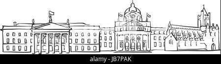Dublin Irland Panorama Skizze, Monochrome urbane Stadtbild Vektor Kunstdruck Stock Vektor
