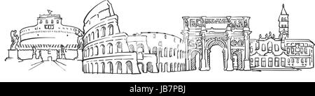 Rom Italien Panorama Skizze, Monochrome urbane Stadtbild Vektor Kunstdruck Stock Vektor