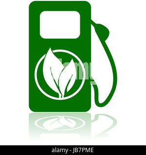 Symbol zeigt eine grüne Zapfsäule mit einem Blatt darauf stellen eine umweltfreundliche Freund Möglichkeit, Kraftstoff Stockfoto