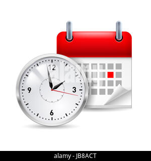 Zeit-Symbol mit Kalender und Uhr davor Stockfoto