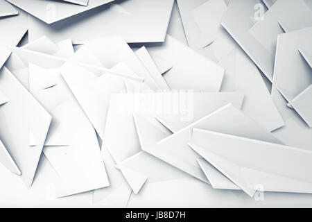 Abstrakt weiß Computer Grafik Hintergrund. Wand aus chaotischen polygonalen Elementen. 3D illustration Stockfoto