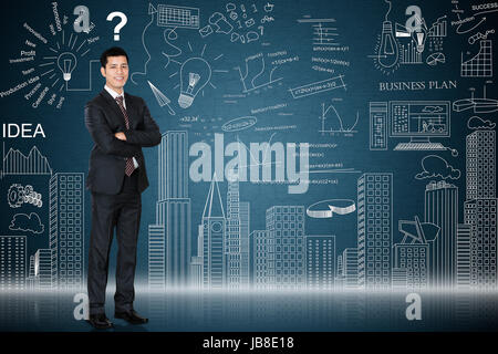 1 Geschäftsmann mit verschränkten Armen stand Illustration Malerei Grafik Börse Stockfoto