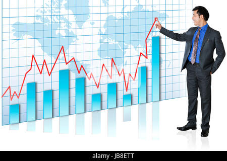1 Geschäftsmann digitalen Bildschirm Börse berühren Graph Erfolg Stockfoto