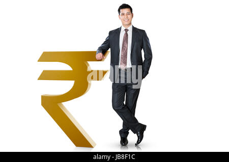 1 Geschäftsmann Abbildung ständigen Rupien Symbol Börse Stockfoto