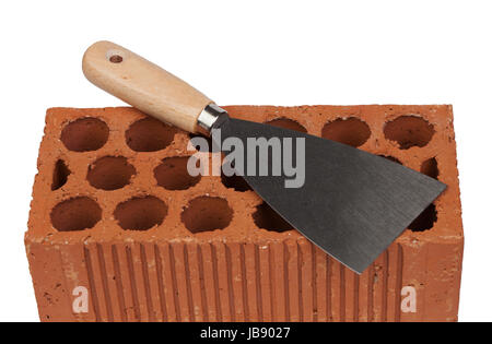 Werkzeug und Material für den Bau, die isoliert auf weißem Hintergrund Stockfoto