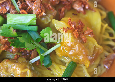 Chinesisches Essen, Wan-Tan und Nudelgerichte für Traditonal Gourmet-Knödel Bild Stockfoto