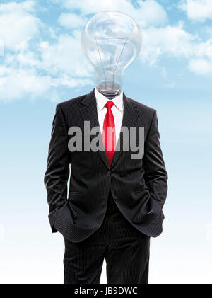Geschäftsmann mit Glühbirne statt Kopf, 3d illustration Stockfoto