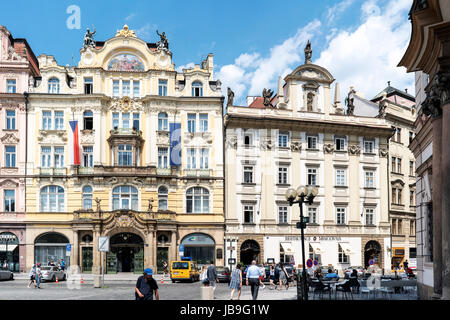 Prag, Tschechische Republik, 28. Mai 2017.-Fassade des Ministeriums für Regionalentwicklung auf dem alten Platz (Staromest.nám.) In der Altstadt von Prag in P Stockfoto