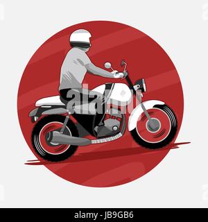 Mann mit klassischen Café Racer Motorrad. Stock Vektor
