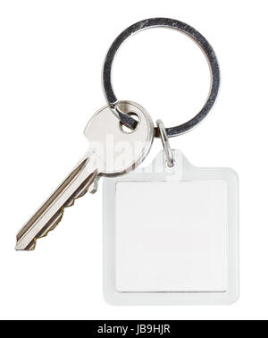 Einzylinder-Lock-Taste und quadratischen Schlüsselbund auf Ring isoliert auf weißem Hintergrund Stockfoto