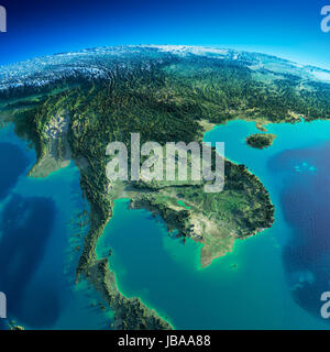 Hochdetaillierte Erde am Morgen. Übertrieben präzise Relief beleuchtet Morgensonne. Detaillierten Erde. Indochina-Halbinsel. Elemente dieses Bildes, eingerichtet von der NASA Stockfoto