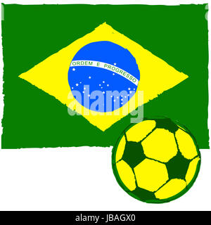 Konzept-Darstellung einer gemalten brasilianische Flagge und einen Fußball vor ihm Stockfoto