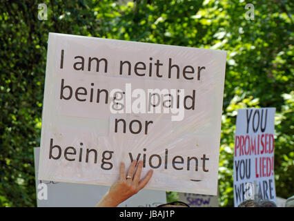 Asheville, North Carolina, USA - 3. Juni 2017: Nahaufnahme von ein politischen Zeichen eine friedliche "März For Truth" Rallye sagen "Ich bin weder als bezahlt Nor Stockfoto