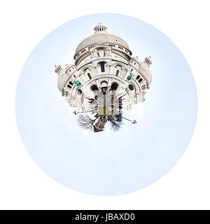 kleine Planeten - isoliert auf weißem Hintergrund städtischen sphärischen Ansicht der Basilika Sacre Coeur in Paris Stockfoto