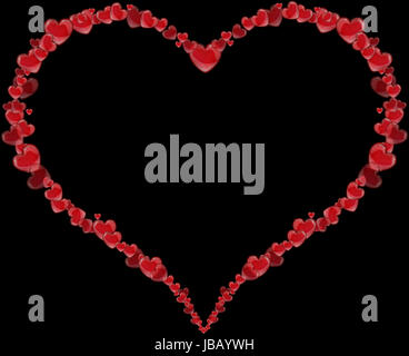 Frame Herz Herzen zum Valentinstag oder zum Muttertag auf schwarzem Hintergrund Stockfoto