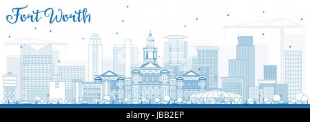 Gliederung Fort Worth Skyline mit blauen Gebäude. Vektor-Illustration. Geschäftsreisen und Tourismus-Konzept mit moderner Architektur. Stock Vektor