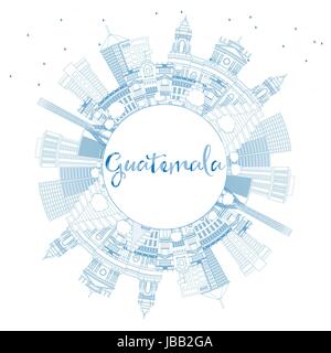 Übersicht guatemala Skyline mit blauen Gebäude und Kopieren. Vector Illustration. Business Travel und Tourismus Konzept mit historischer Architektur. Stock Vektor