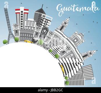 Guatemala Skyline mit grauen Gebäude, blauer Himmel und Kopieren. Vector Illustration. Business Travel und Tourismus Konzept mit historischer Architektur. Stock Vektor