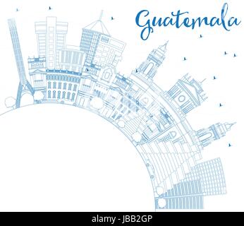 Übersicht guatemala Skyline mit blauen Gebäude und Kopieren. Vector Illustration. Business Travel und Tourismus Konzept mit historischer Architektur. Stock Vektor