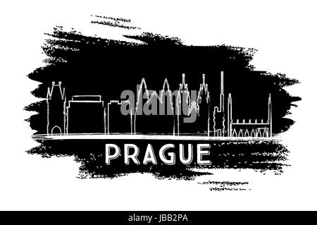 Prager skyline Silhouette. Hand gezeichnete Skizze. Vector Illustration. Business Travel und Tourismus Konzept mit historischer Architektur. Stock Vektor