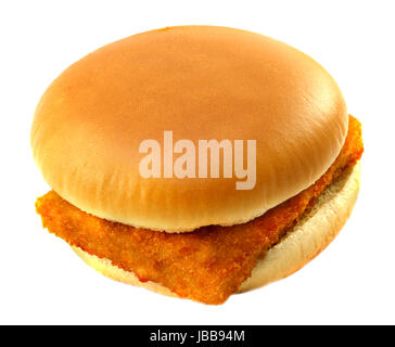 Burger mit Fisch fotografiert Nahaufnahme auf weißem Hintergrund Stockfoto