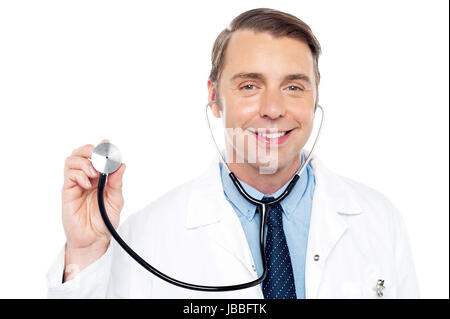Arzt bereit, regelmäßige Überprüfung seines Patienten zu tun. Closeup Aufnahme Stockfoto