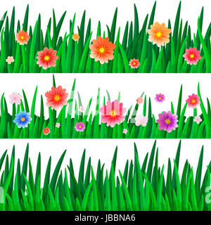 Banner mit sich wiederholenden Muster Fliesen isolieren Gras mit Blumen für Ihr design Stockfoto