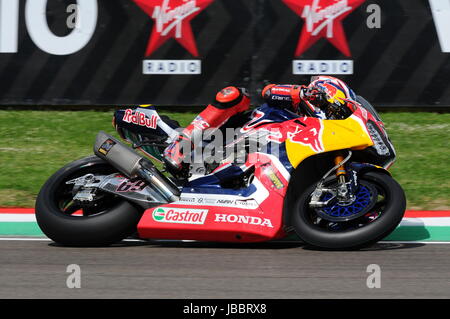 San Marino-Italien - Mai 12: Nicky Hayden USA Honda CBR1000RR Honda World Superbike Team in Aktion während der Superbike Qualifying Session bei der FIM-Su Stockfoto