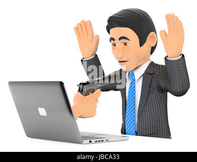 Geschäft Leute 3D-Illustration. Geschäftsmann, einen digitalen Raub leiden. Ransomware. Isolierten weißen Hintergrund. Stockfoto