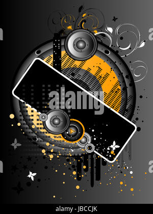 Senkrechten Vektor-grau und Orange Grunge-Musik-Hintergrund Stockfoto