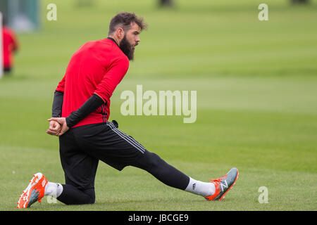 Hensol, Wales, UK. 10. Juni 2017. Joe Ledley während Wales Nationalmannschaft Training im Vorfeld der Seite FIFA WM 2018 Qualifikation match gegen Serbien. Picture by Credit: Mark Hawkins/Alamy Live-Nachrichten Stockfoto