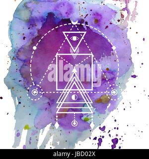 Heilige Geometrie Formen. Magische Totem. Alchemie, Religion, Philosophie, Hipster-Elemente und Logo. Heiliges Symbol auf Aquarell Hintergrund Stock Vektor