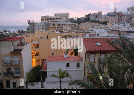 Torremolinos Malaga Casta del Sol, Spanien bei Sonnenuntergang Stockfoto