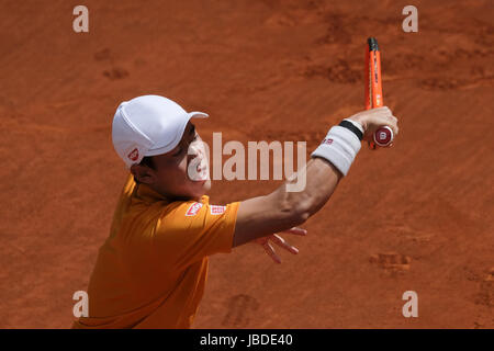 Kei Nishikori Japans gegen Diego Schwartzman von Argentinien während Tag fünf der Mutua Madrid Open Tennis auf La Caja Magica Featuring: Kei Nishikori wo: Madrid, Spanien: 10. Mai 2017 Credit: Oscar Gonzalez/WENN.com Stockfoto